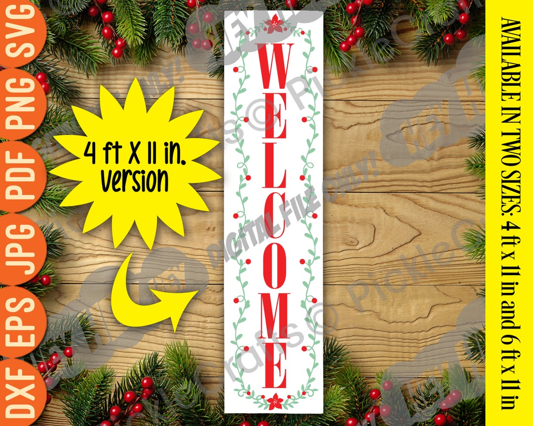Christmas Holidays Vertical Welcome Sign Holly Leaves Vines SVG PNG ...