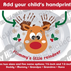 Daddy's Little Reindeer Handprint Christmas Plate Mommy's Grandma's SVG PNG Digital Cut File Sublimation Design Waterslide Printed Decal