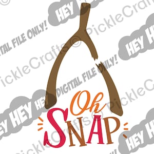 May include: A brown wishbone with the text "Oh Snap" in red, orange, and brown letters. The wishbone is broken in the middle. The text "Hey Hey" appears in a speech bubble on the left and right sides of the image.