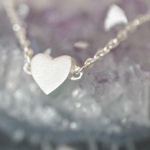 Silver Heart Necklace in 100% Sterling Silver 925, Heart Necklace, Heart Jewelry, Silver Heart Pendant, Matte Heart Necklace