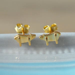 Gold Pig Earrings in 100% Sterling Silver 925, Animal Jewelry, Piggy Earrings, Animal Lovers, Children&#39;s Earrings, Year of the Pig