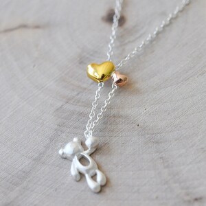 Dreamy Heart Shaped Balloon Holding Teddy Bear Necklace in Sterling Silver, Teddy Bear Necklace, Sterling Silver Necklace, Bear Necklace