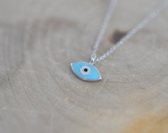 Turquoise Blue Silver Evil Eye Necklace in 100% Sterling Silver, Evil Eye Jewelry, Evil Eye Protection, Sterling Silver Necklace, Evil Eye