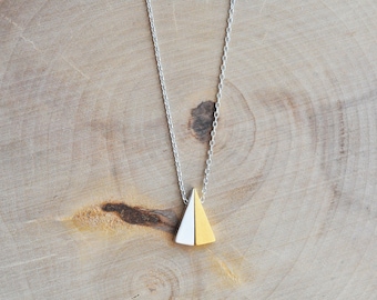 Two Tone Triangle Necklace in Sterling Silver 925, Geometric Necklace, Geometric Jewelry, Triangle Necklace, Sterling Silver 925 Necklace