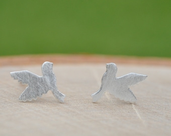 Sterling Silver Brushed Matte Silver Dove Earrings,  Sterling Silver Earrings, Peace Doves, Love Dove Earrings
