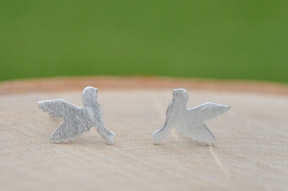 Sterling Silver Brushed Matte Silver Dove Earrings,  Sterling Silver Earrings, Peace Doves, Love Dove Earrings