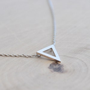 Matte Silver Geometric Triangle Necklace in Sterling Silver, Silver Triangle Necklace, Geometric Jewelry, Trendy Jewelry, Layering Necklace