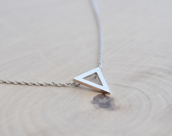 Matte Silver Geometric Triangle Necklace in Sterling Silver, Silver Triangle Necklace, Geometric Jewelry, Trendy Jewelry, Layering Necklace