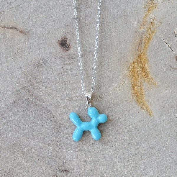 Light Blue Balloon Dog Necklace in Sterling Silver, Dog Necklace, Animal Necklace, Animal Jewelry,  Childrens Jewelry, Balloon Dog