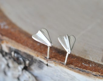 Origami Airplane Earrings in 100% Sterling Silver, Origami Jewelry, Origami Paper Airplane Earrings; Origami Airplane; Sterling Silver 925