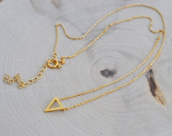 Matte Gold Geometric Triangle Necklace in Sterling Silver, Gold Triangle Necklace, Geometric Jewelry, Trendy Jewelry, Layering Necklace