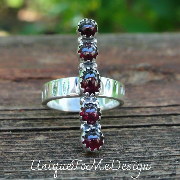 925 - Blood Red Garnet Ring Size 6, Sterling Silver Natural gemstone, Gothic Red Garnet Handmade Ring, Multi stone Statement Ring Size 6