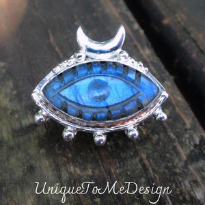 925 - Blue Labradorite Ring Size 10, Sterling Silver, Large Handmade Labradorite Statement Eye & Moon Ring Size 10, Evil Eye Ring gemstone