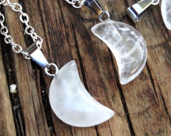 Quartz Crystal Moon Necklace: Handmade Sterling Silver Pendant