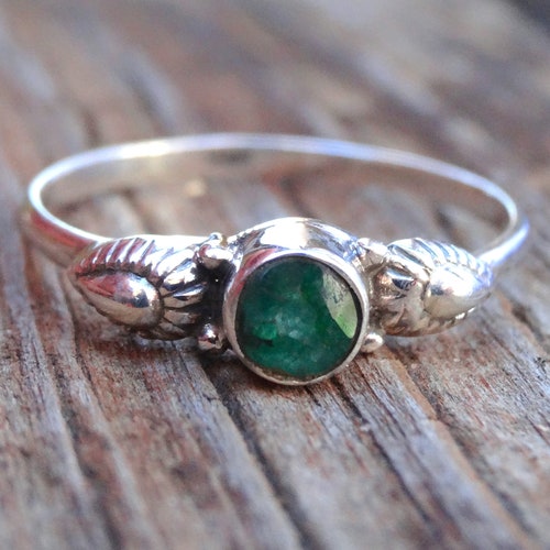 Raw Emerald Sterling Silver Ring Natural Green Emerald Dainty - Etsy