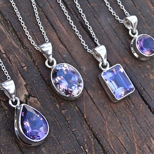 925 - Lilac Amethyst Necklaces, You Pick, Sterling Silver, Natural Gemstone Pendant, Purple Amethyst, Large Amethyst Gemstone necklace