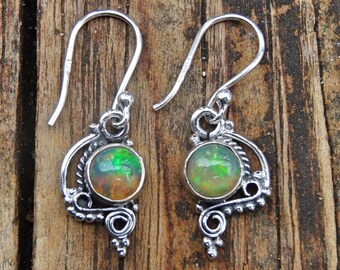 925 Genuine AAA Ethiopian Welo Opal Earrings, Sterling Silver Natural Opal Earrings, Sterling Silver Dainty Rainbow Opal Earrings, Handmade