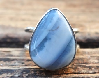 Handmade Sterling Silver Blue Owyhee Opal Ring - Size 7.5