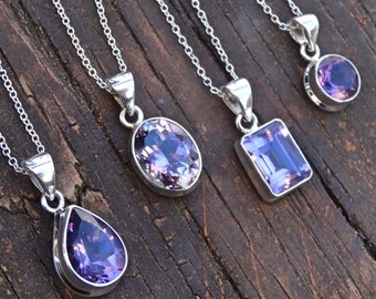 Handgemaakte lila amethist sterlingzilveren hanger ketting
