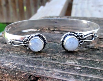 925 Rainbow Moonstone Sterling Silver Bangle Bracelet, Sterling Silver Moonstone Cuff, Silver Moonstone bracelet, multi Rainbow Moonstone