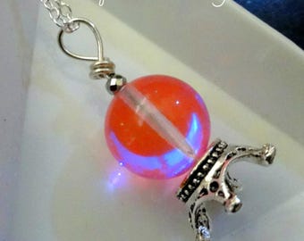 925 - Mystic Pink Glass Crystal Ball Necklace, Sterling