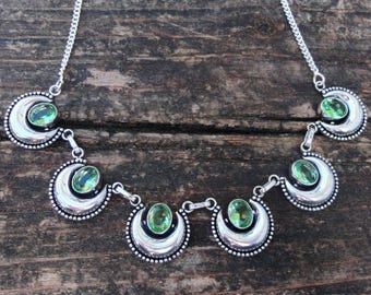 925 - Grün Peridot Mond Halskette, Sterling Silber, Naturstein Peridot Anhänger, Peridot Edelstein Statement Mond 18 "Halskette, handgemacht