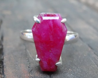 Handgemachter Sterling Silber Roh Rubin Sarg Ring
