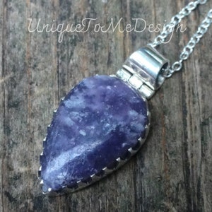 925 - Lilac Lepidolite handmade Necklace, Sterling Silver, Natural Stone, Purple Lilac Lepidolite Pendant, Statement, Purple gemstone