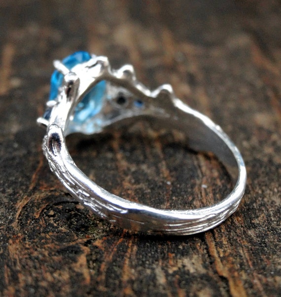 Anello Regolabile Donna Fiore Titanic Con Topazio Blu E Citrino, Argento Placcato Oro, Nuovo