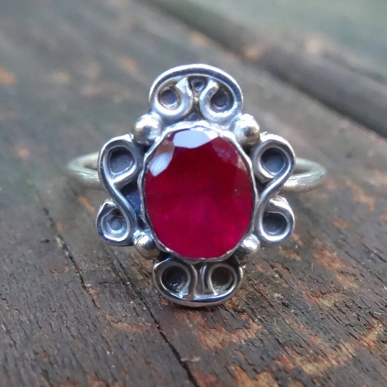 Bohemian Natural Ruby Sterling Silver Ring Size 10 Natural Ruby Oval Stone Ring Large Stone Natural Stone Ruby 925 Silver Ring 10