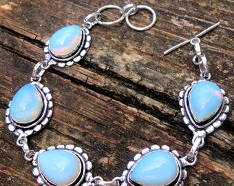 925 - Opalite Bracelet, Sterling Silver, Opalite gemstone bracelet, OOAK Handmade Opalite Opal Statement jewelry Bracelet