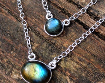 925 Regenbogen Labradorit Sterling Silber Doppelkette Halskette, Multi Stein Labradorit Statement Halskette, handgemachte Silberkette