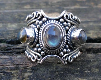 925 - Flashy Multi Labradorite Sterling Silver Ring Size 6.5, Natural Stone, Multi Labradorite Statement Ring 6 7, Bohemian Labradorite ring