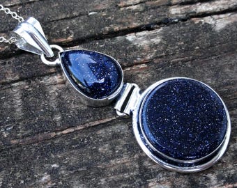 925 – Halskette aus Sterlingsilber mit blauem Goldfluss, funkelnder Anhänger aus blauem Goldfluss, Galaxienstein, handgefertigte Statement-Halskette