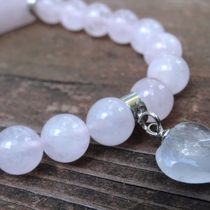 925 Natural Rose Quartz, Handmade Heart Stretch Bracelet, Rose Quartz gemstone beaded bracelet,Natural Stone Rose Quartz 925 Bracelet