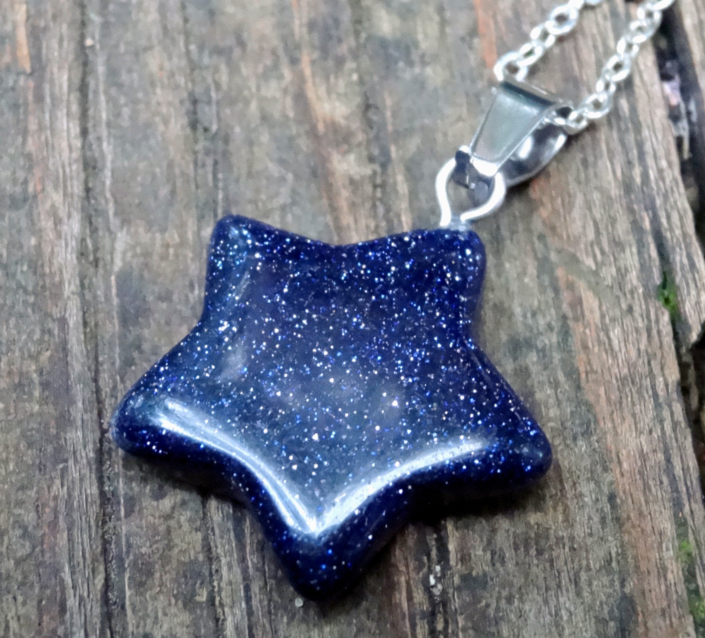 Blue Goldstone Star Pendant Necklace, Sterling Silver Chain - Etsy