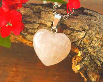 Handmade Rose Quartz Heart Pendant Necklace - Sterling Silver 18" Chain