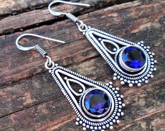925 - Lila Amethyst Ohrringe, Sterling Silber, Naturstein, Amethyst Edelstein Statement Ohrringe, Boho Amethyst Ohrhänger