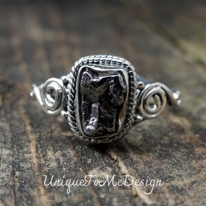 925 - Meteorite Ring Size 8, Genuine Campo Del Cielo, Sterling Silver, Meteorite Statement Ring, Bohemian Raw Stone Meteorite Ring 8