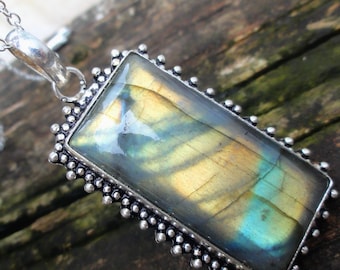 925 - Stunning! Rainbow Labradorite Necklace, Sterling Silver, OOAK Labradorite Stone Pendant, Large Labradorite Pendant, Handmade Necklace