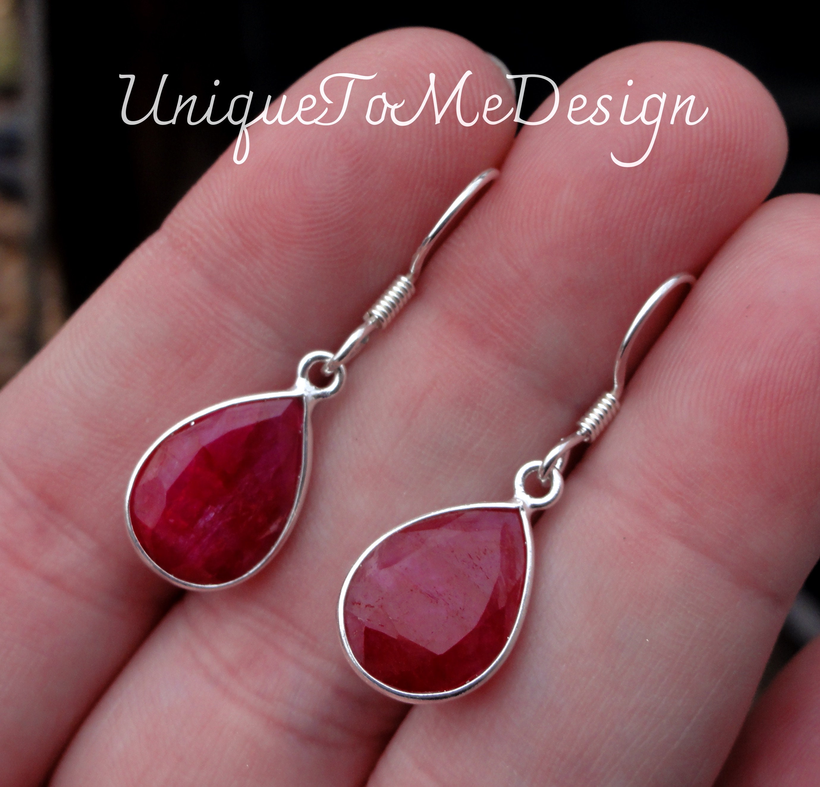 925 - Natural Ruby Earrings, Sterling Silver Dainty Raw Ruby