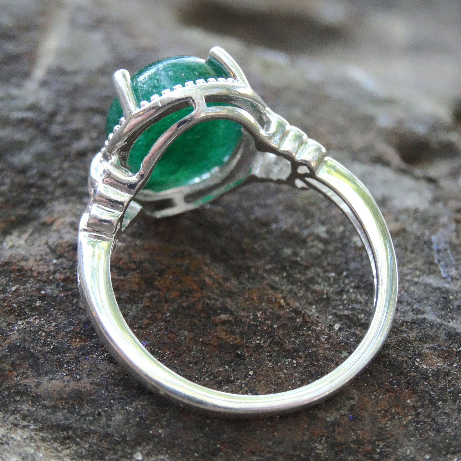 Green Aventurine Sterling Silver Ring Size 7 925 Silver Green Etsy
