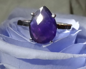 Amethyst Ring - Genuine Gemstone Ring - Sterling Silver AmethystSolitaire Ring - Silver Amethyst - Natural Stone Ring