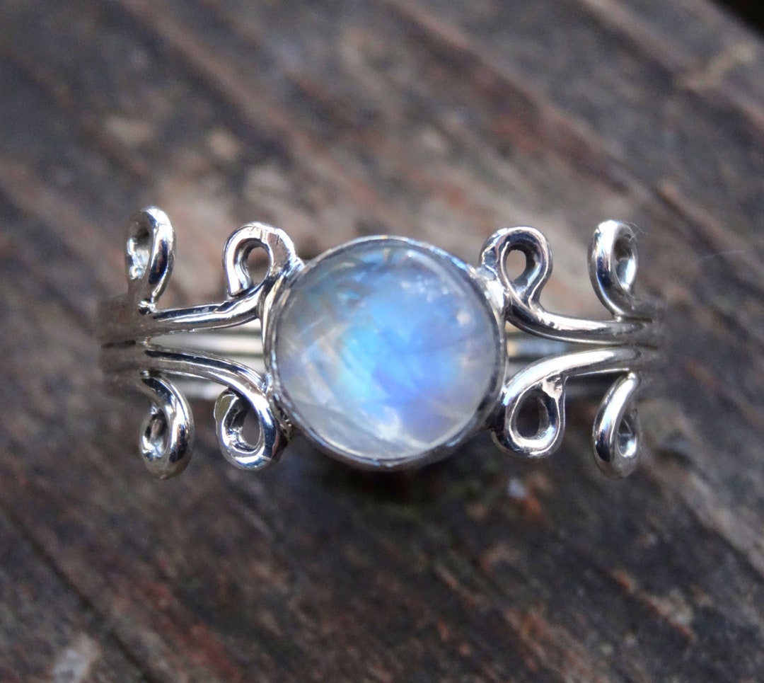Handmade Rainbow Moonstone Ring: Sterling Silver Scroll Design - Etsy