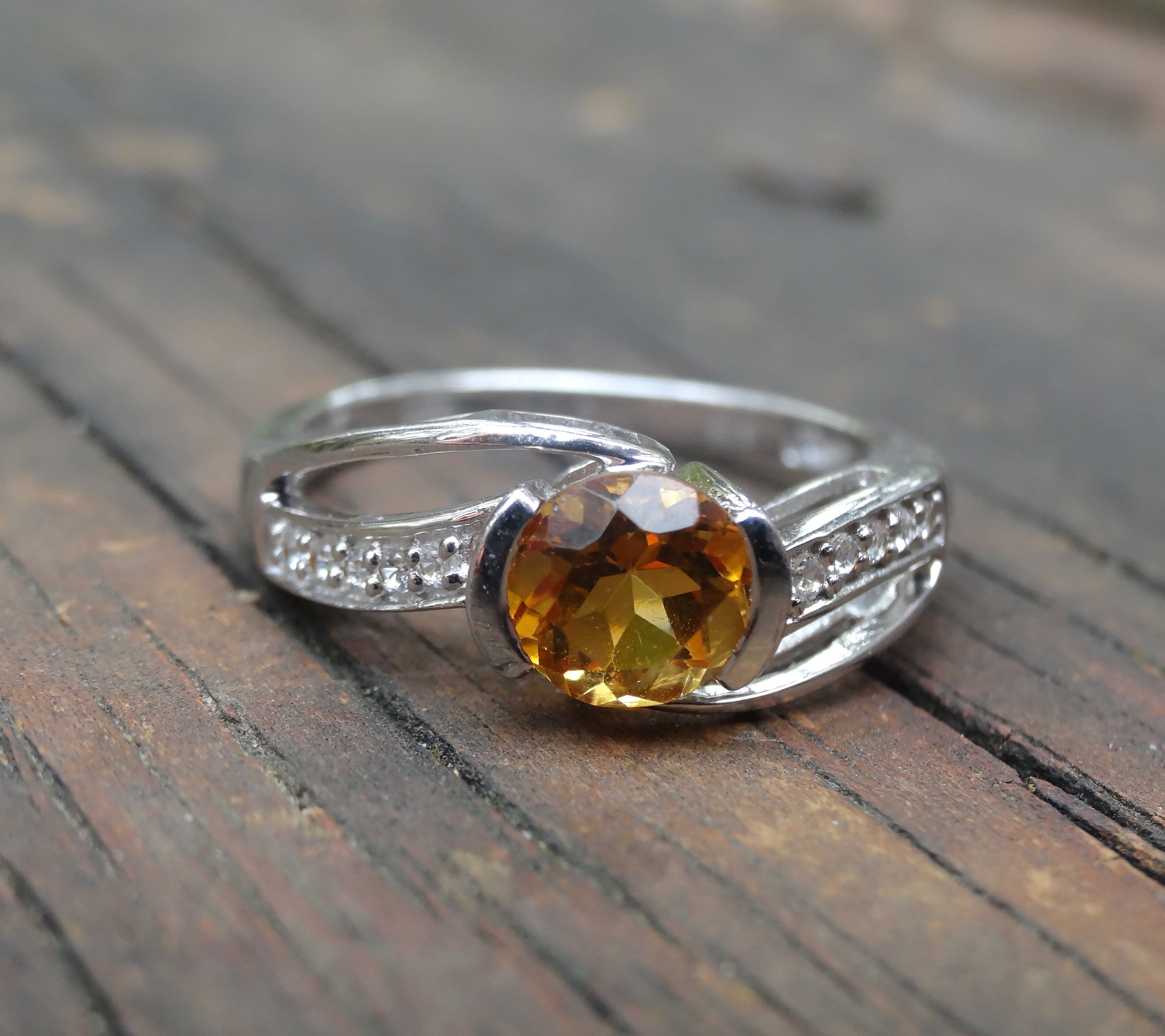 Faceted Yellow Citrine Gemstone 925 sterling Silver Handmade Ring Size US 7