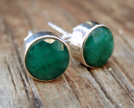 Genuine Natural 10mm Green Emerald Earrings studs 925silver #f2443! 