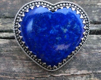 Large Heart 925 Natural Lapis Lazuli Sterling Silver Statement Ring Size 9, Large Blue Lapis Lazuli Silver Heart Stone Ring, Carved Stone