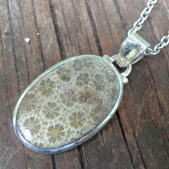 Natural  Fossil Coral Pendant \\ Necklace  Handmade 925 Sterling Silver Pendant Jewelry Best Gift  BP 1787
