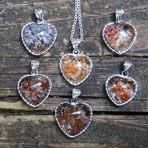 925 - Heart Lodolite Necklace, Sterling Silver, Natural Stone Quartz Lodolite Pendant, You PICK, Garden Quartz, Gemstone Heart Pendant