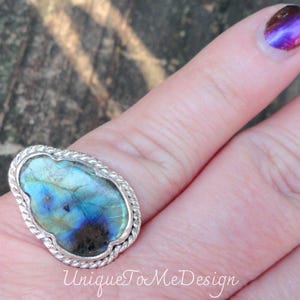 Cloud Labradorite Ring: Sterling Silver Statement Ring, Size 8